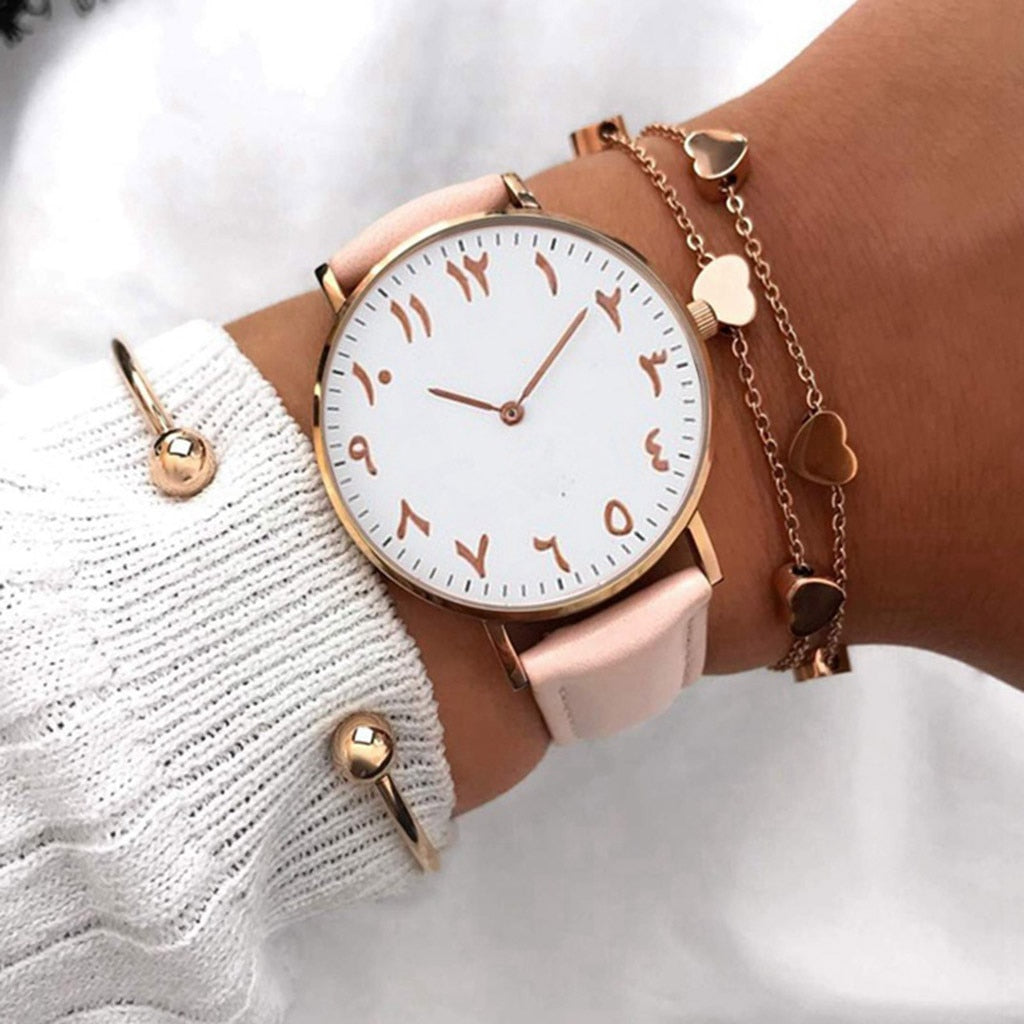 ORIGINE - Montre Chiffre Arabe Blanc/Rose