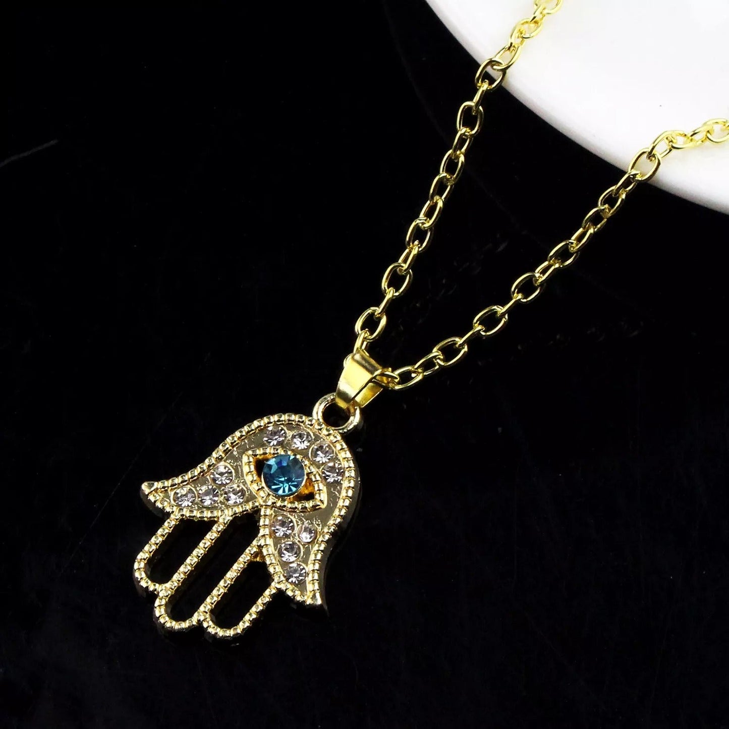 Collier Main de Fatma Mauvais Oeil Bleu
