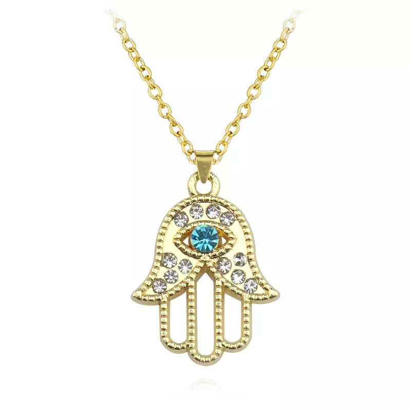 Collier Main de Fatma Mauvais Oeil Bleu