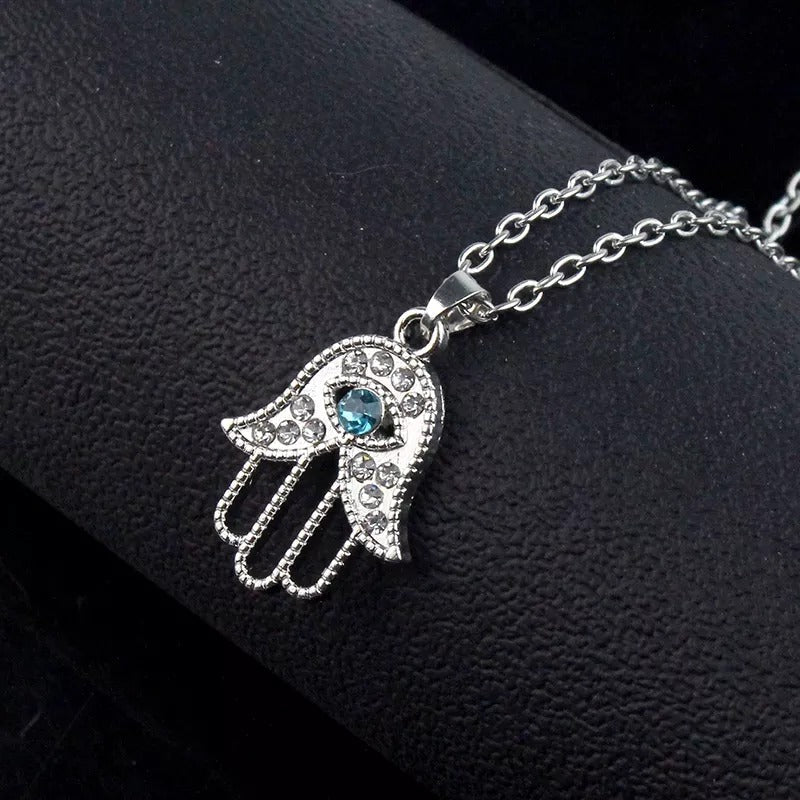 Collier Main de Fatma Mauvais Oeil Bleu