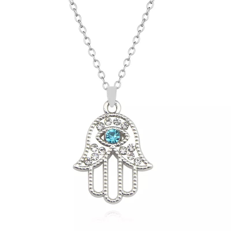 Collier Main de Fatma Mauvais Oeil Bleu
